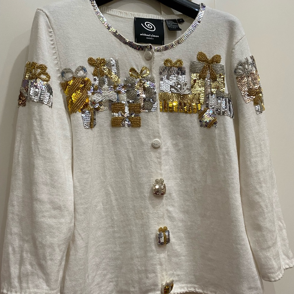 💕Beautiful detail VTG Michael Simon cardigan Christmas  Sweater